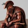 Mantelpiece Display Items Ancient Greek Warrior Shelf Sitter Statue, Sitting Soldier Figurine with Bookshelf Figurines Helmet, Historical Desktop