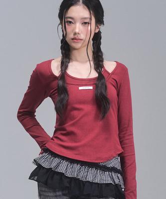ZEROPLANET Lisa Ribbon Layered Long Sleeve Top [Red]