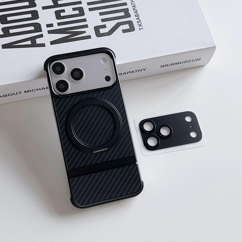 Luxury Men Girl 360 Rotation Magnetic Shockproof Ring Stand Cover Metal Magnetic Carbon Fiber Phone Case for Iphone 17 Pro Max