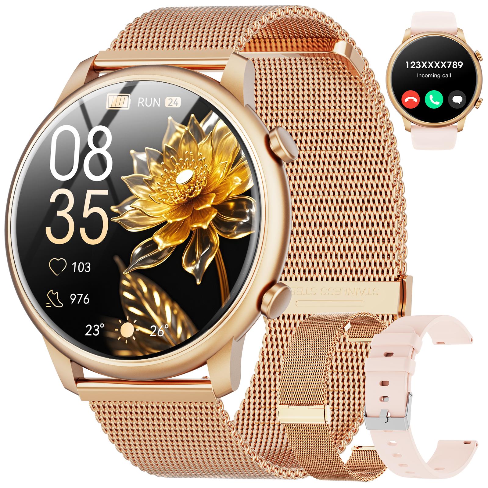 

Смарт-годинник для Android та iPhone, 1,39-дюймовий фітнес-трекер з Bluetooth (Відповідь/здійснення дзвінків) для Чоловіків та Жінок, Сплав Чорний рожевий