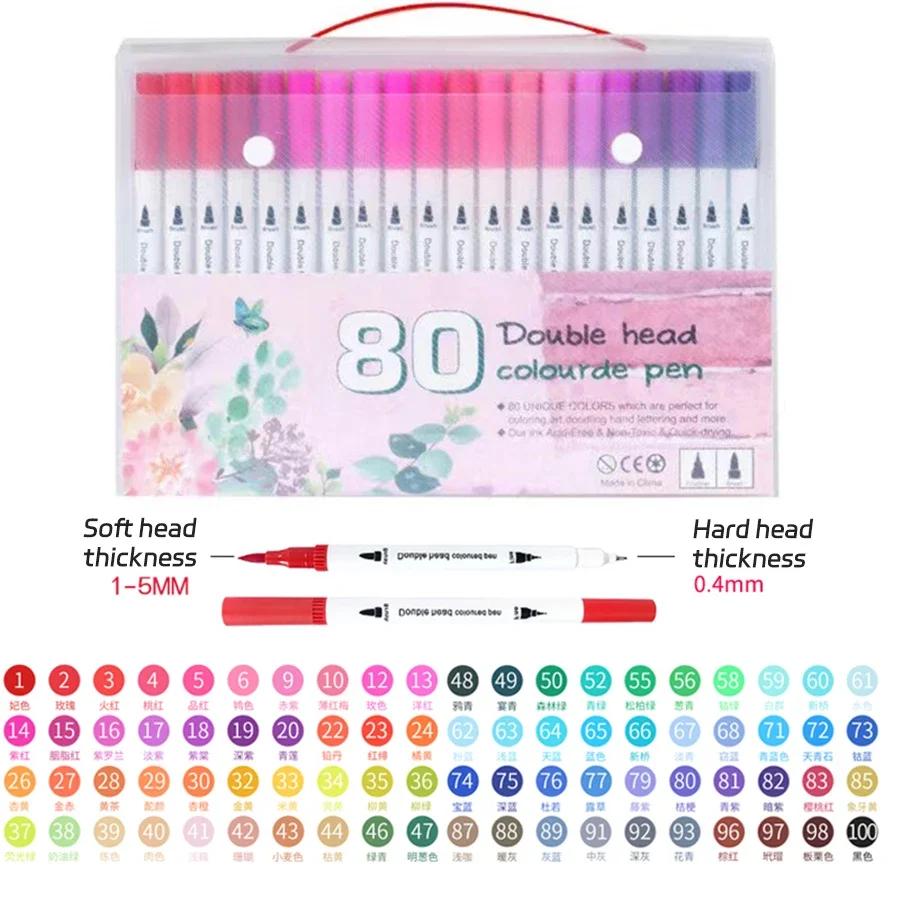 24/48/60/80/100 Colors Double-Head Washable Color Marker Set Art Supplies for Artist Korean Stationery School Supplies