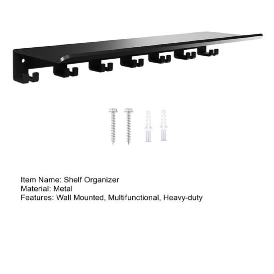 Floating Shelf Organizer Home Gym Equipment Storage Metal Rack Wall Mount Fitness Gear Holder with Hooks T-Lock Adapters