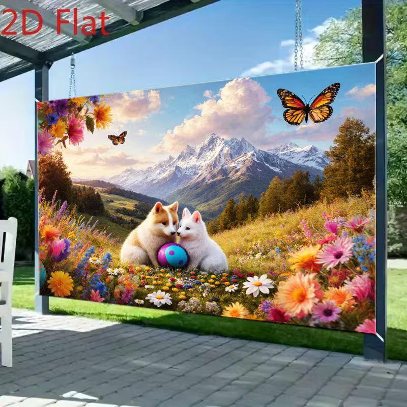 2D Scenic Meadow Puppy Backdrop for Family and Pet Photography Sessions