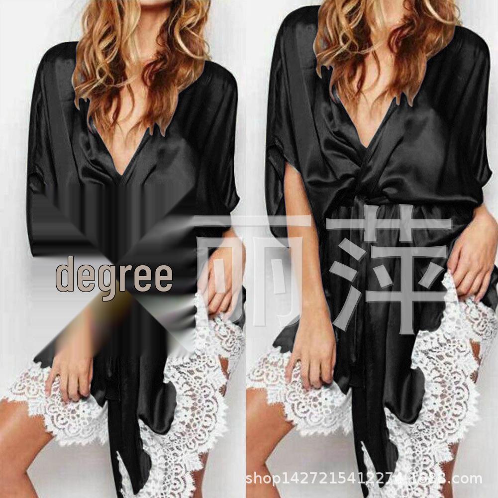 Peach-Colored Lace Trim Plus Size Short Sleeve Bathrobe for Women