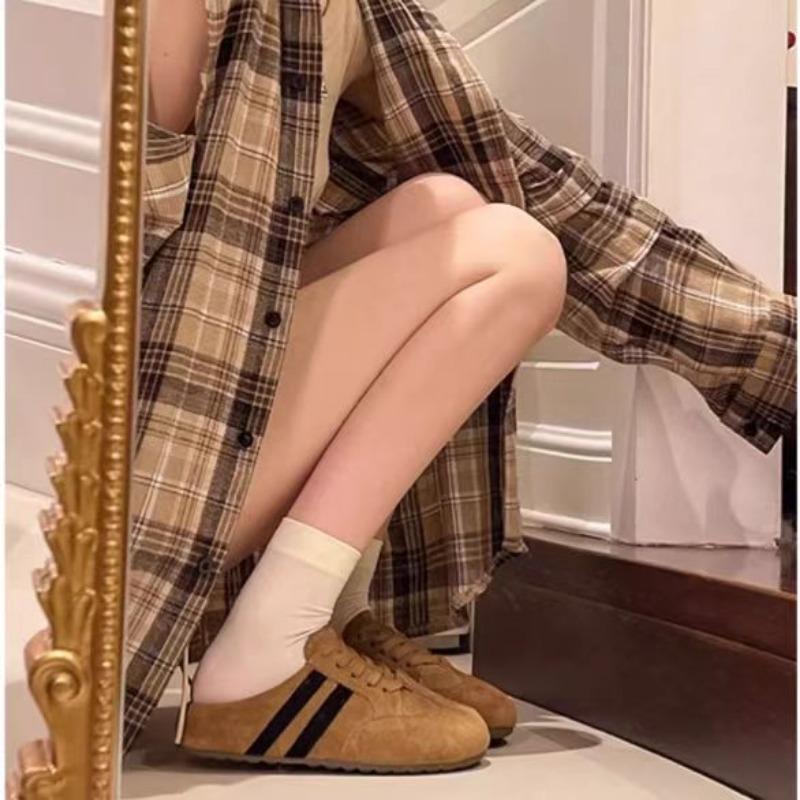 Women's Shoes Spring New Casual Lightweight Sneakers Women's Lace-up Flat Tennis Shoes Retro Polished Leather Training Shoes