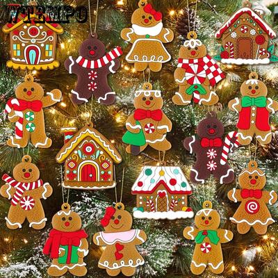 16 ks Ozdob perníkového mužíčka na vánoční stromek, ozdoby s ozdobou perníkové chaloupky k zavěšení, party dekorace, závěsná dekorace na vánoční stromek