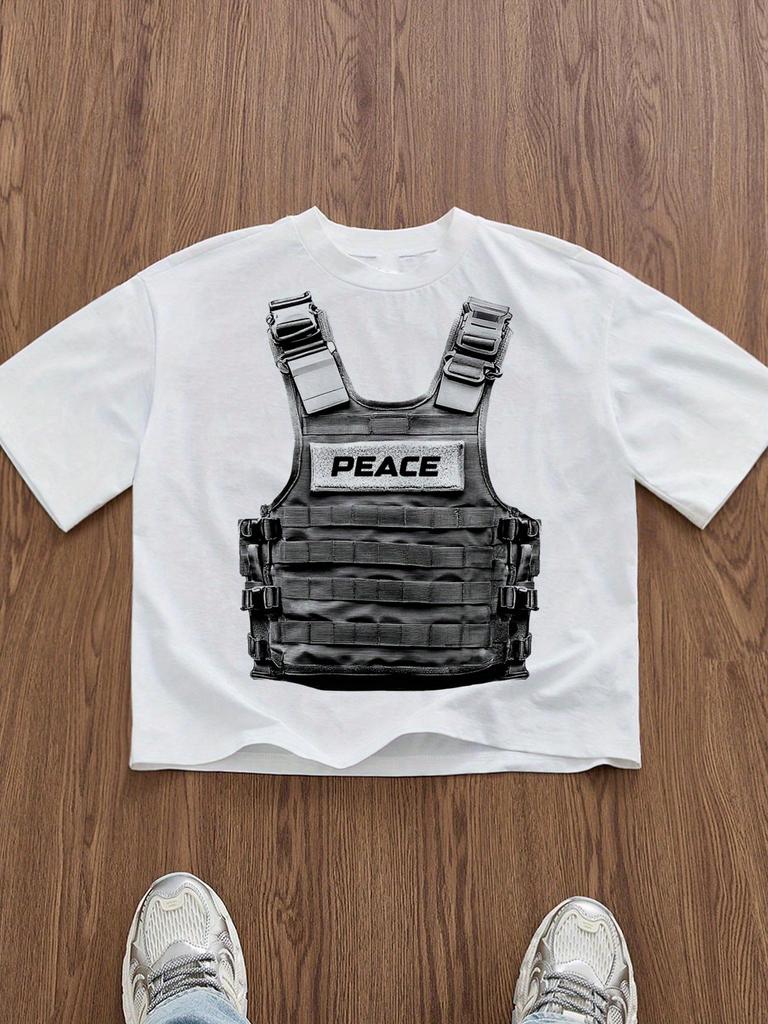 Men's Fashion Printed Knitted Short Sleeve T-Shirt Versatile Casual Suitable for Outdoor Activities Couple Cotton Top