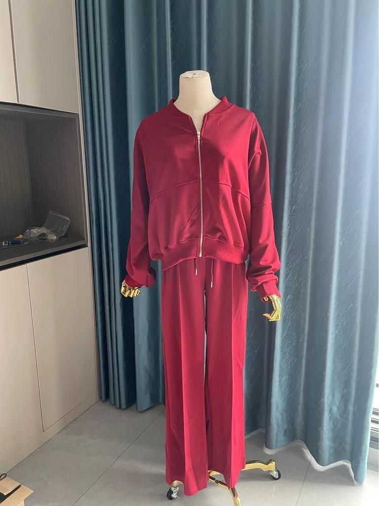2024 Spring Crew Neck Fashion Sweatshirt Jacket with Casual Straight-Leg Pants