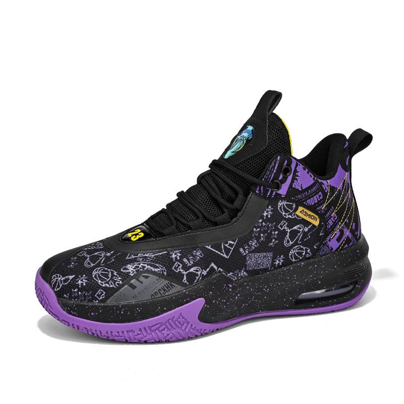 66230 men's and women's basketball shoes autumn high-top graffiti mesh cloth surface fashion air cushion training shoes sports shoes youth