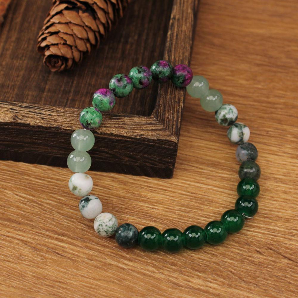 8mm Natural Ruby & Emerald Stone Bracelet - Yoga & Sports Jewelry