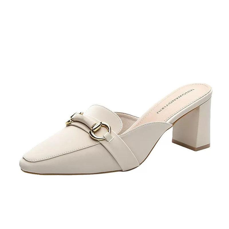 Fashion half-drag high-heeled cool slippers women's summer wear 2025 new spring and autumn one-pedal lazy bag head drag women