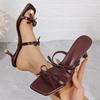 Fashion Sexy Wine Red Straps High Heels Sandals Women Square Toe Bowtie Summer Slippers Woman Heeled 2025 Elegant Party Wedding Shoes 42