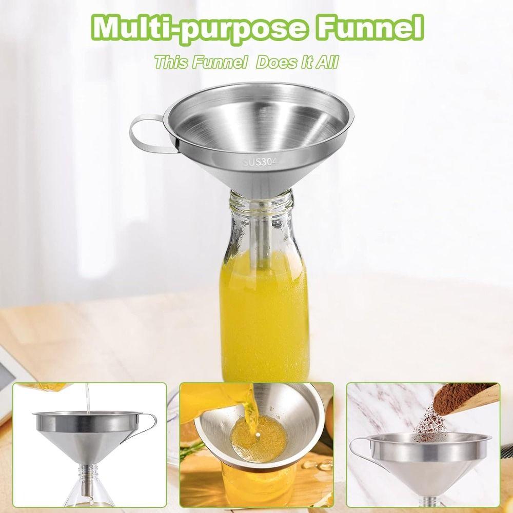 Wide Mouth Stainless Steel Funnels Detachable Strainer Funnel for Filling Small Bottles Oil