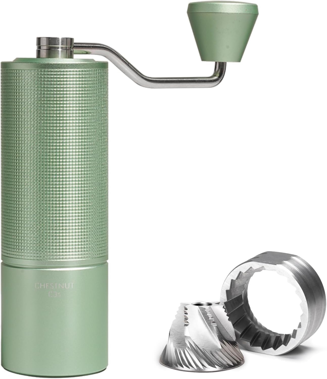 

TIMEMORE C3S Manual Coffee 36 Adjustable Coarseness Easy to Stainless Green Grinder, Levels, Lightweight, Portable, Clean, Steel, (Brush Included)