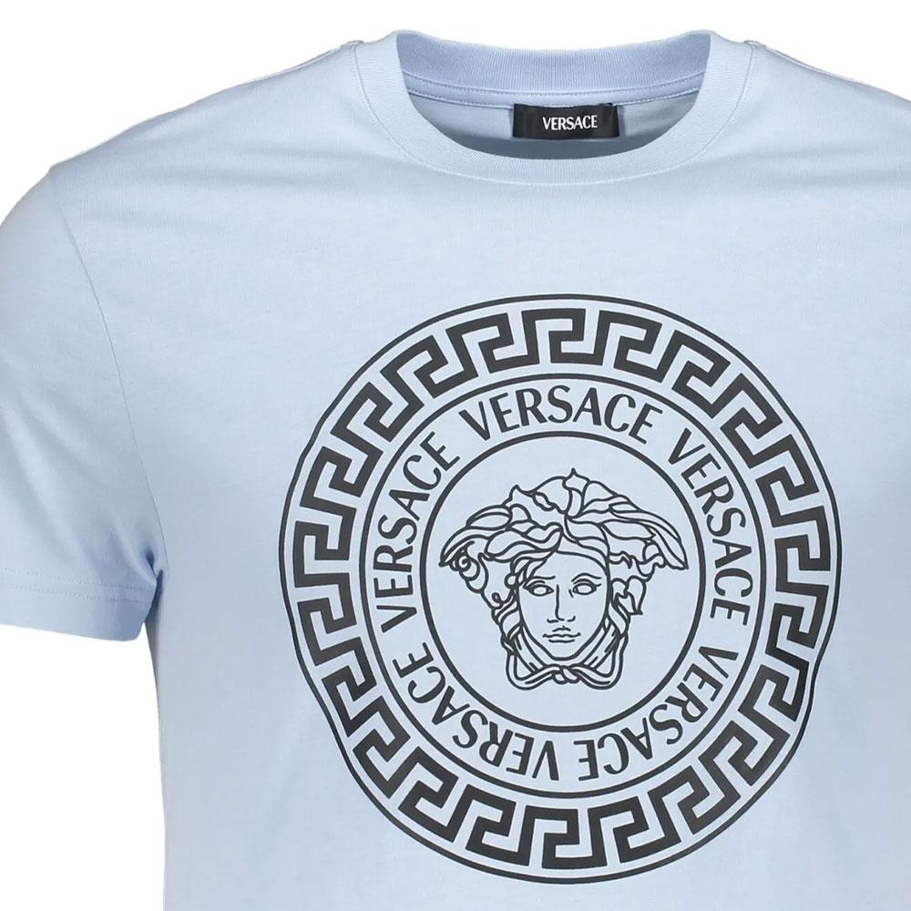 Versace Logo Print Crew Neck Short Sleeve T-Shirt Men T-Shirts Blue 10118611A120762VI70