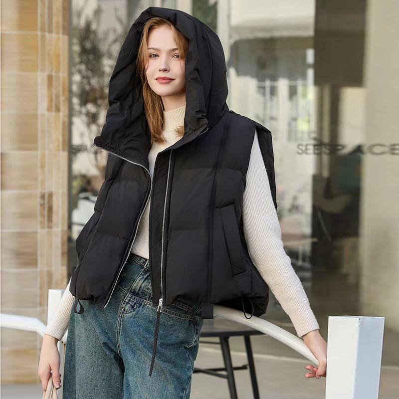 Tide brand 90 white duck down down vest women's 2024 autumn and winter fashion stand-up collar thickened casual streamer vest tide