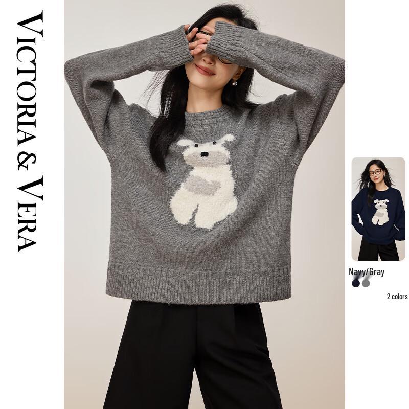 

VICTORIA&VERA Women s Puppy Jacquard Knit Sweater XL