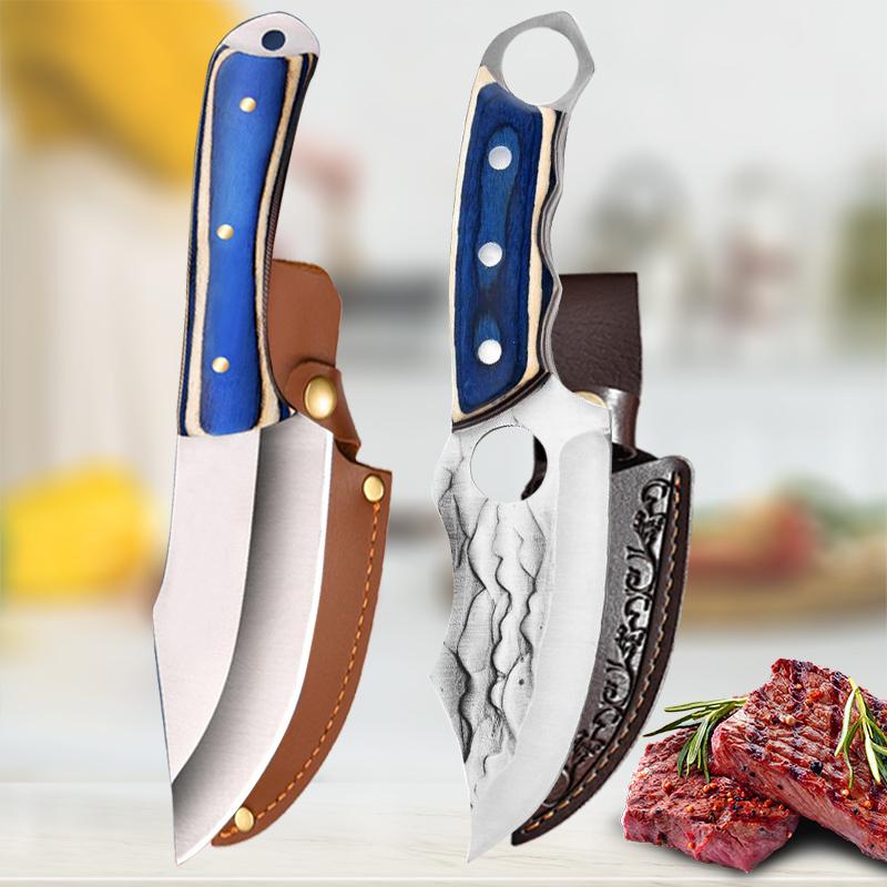 Butcher Knife Hand Forged Boning Knife with Sheath Stainless Steel Kitchen Chef Knife Mongolian Meat Cleaver Kitchen Supplies