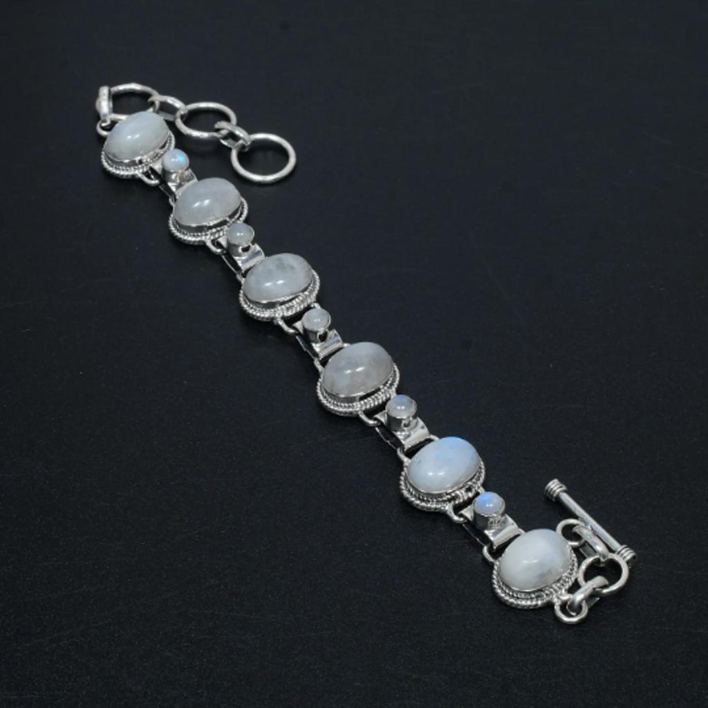 Duhový měsíční kámen s malým měsíčním kamenem náramek z přírodního kamene 925 stříbrný přírodní náramek jako dárek pro někoho, koho milujete