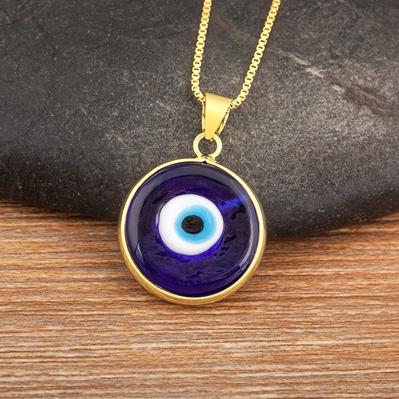 

Nidin Fashion Lucky Turkish Evil Eye Pendant Necklace Round Shape 7 Colors Choice For Women Men Fine DIY Jewelry collar Gift темно-синий