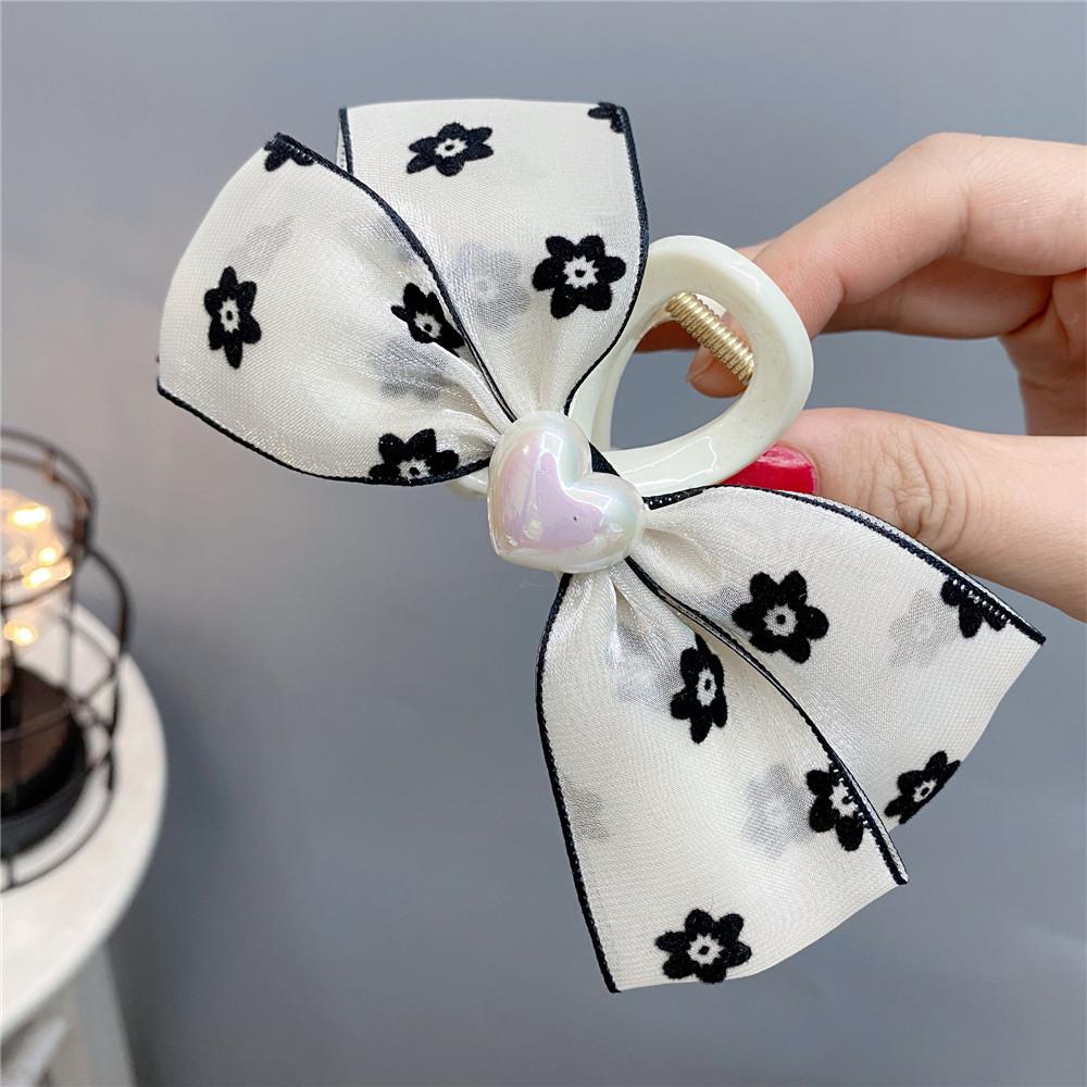 

1 шт. Японская и корейская сетчатая заколка для волос в форме сердца с принтом, милая заколка для пучка на затылке, простая и элегантная заколка-крокодил