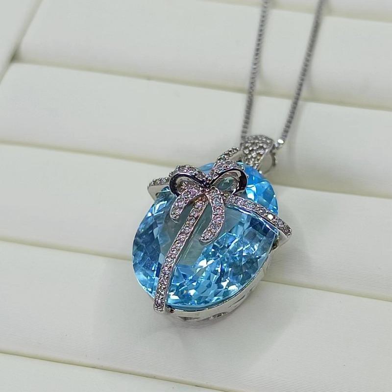 Přívěsek SACEGEMS 15*20mm Přírodní švýcarský modrý Topaz Přívěsek 925Sterling Silver Náhrdelník pro ženy Každodenní párty Jemný šperkový dárek