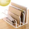 SANRUI Acrylic Mail File Organizer Sorters for Desk, 3 Upright Compartments Laddered Clear Desktop Vertical Letter Holder, Multifunction Envelope