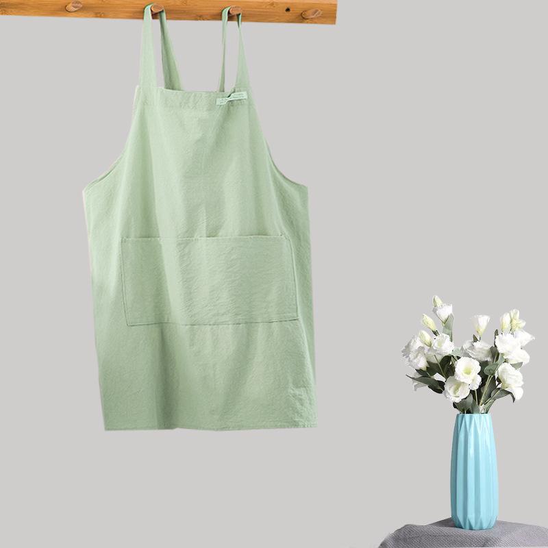 Japanese & Korean Retro Cotton Linen Apron with Logo, Tie-Free Design for Home, Flower Shop, or Painting Use