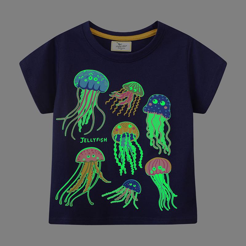 2026 Boys Luminous Short-Sleeve Cartoon T-Shirt - Trendy European & American Summer Style 2T