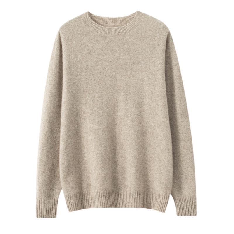 Men's Pure Cashmere Round Neck Sweater: Thick, Loose-Fit, Solid Color Knit for Autumn and Winter.