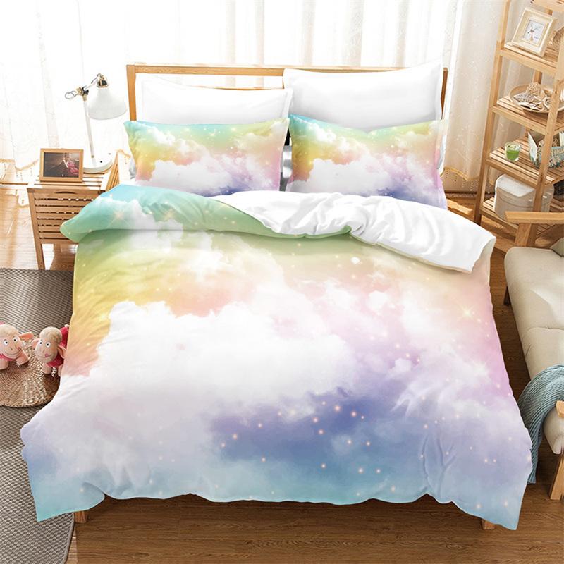 Dream Cloud Bedding Set Rainbow Sky Purple Blue Duvet Cover Queen Microfiber Comforter Cover For Kids Teens Adults Bedroom Decor