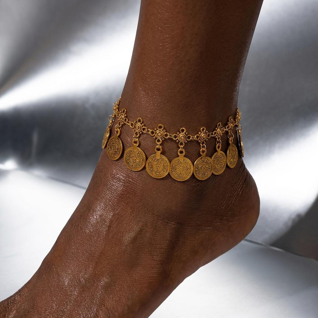 Vintage Coin Pendants Anklets for Women Bohemian Ethnic Metal Retro Coin Foot Chain Summer Beach Vacation Jewelry Accessories