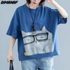 DIMANAF 2023 Plus Size Estate Donna T-shirt Cartoon Cat Stampa Top Tunica Tees Camicia Oversize Bat Allentato Casual Verde