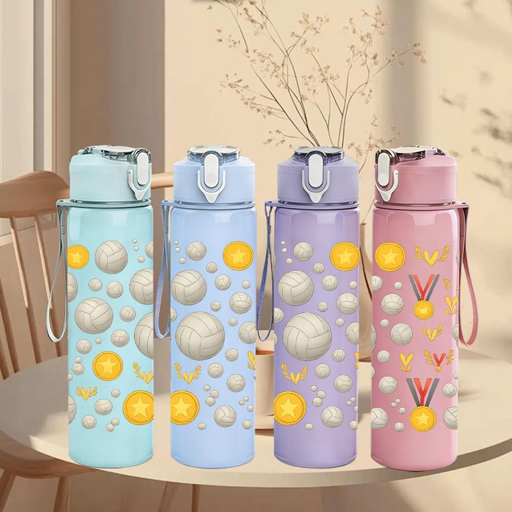 1PC Neutral Round Dots Pattern 750ml Color Plastic Sports Water Bottle Leakproof Flip Straw Lid Suitable for Sports Office Home Use