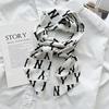 Black And White Letter Long Silk Scarf, Spring Retro Professional Changeable Decorative Scarf, Versatile Temperament Streamer