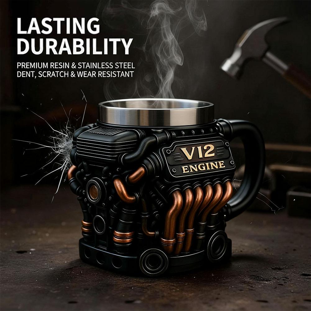 NEW Engines Stainless Steel Cup Handmade V12 Engines Coffee Cup For Car Enthusiasts Tea Mug For Home Or Office Unique 3D Gifts
