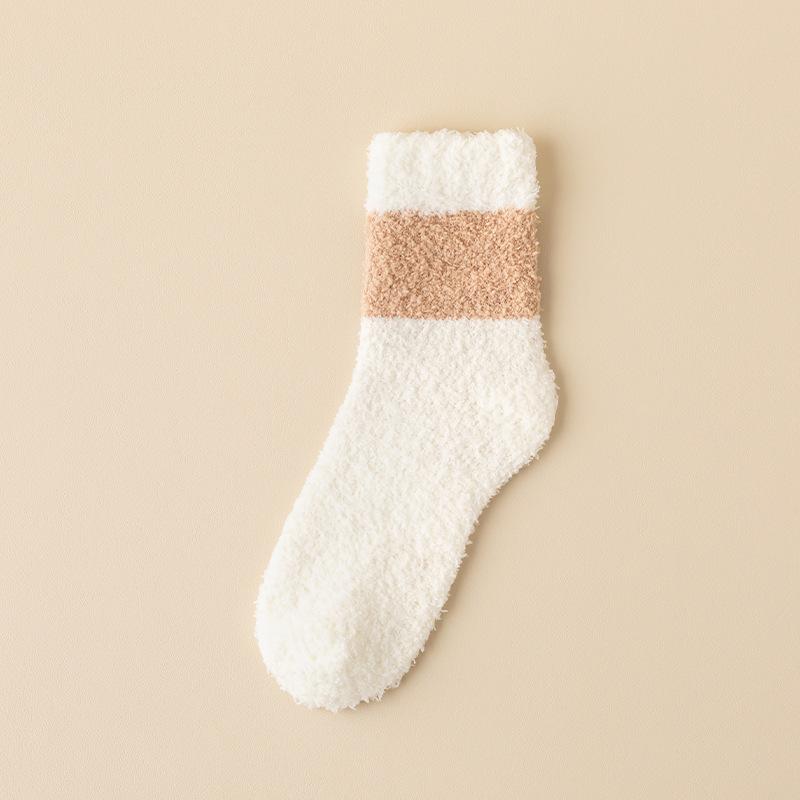 Coral Wool Socks - Men's Thick and Warm Mid-calf Socks That Don't Shed Fibers. Sleep Socks Pure Color. Floor Socks.