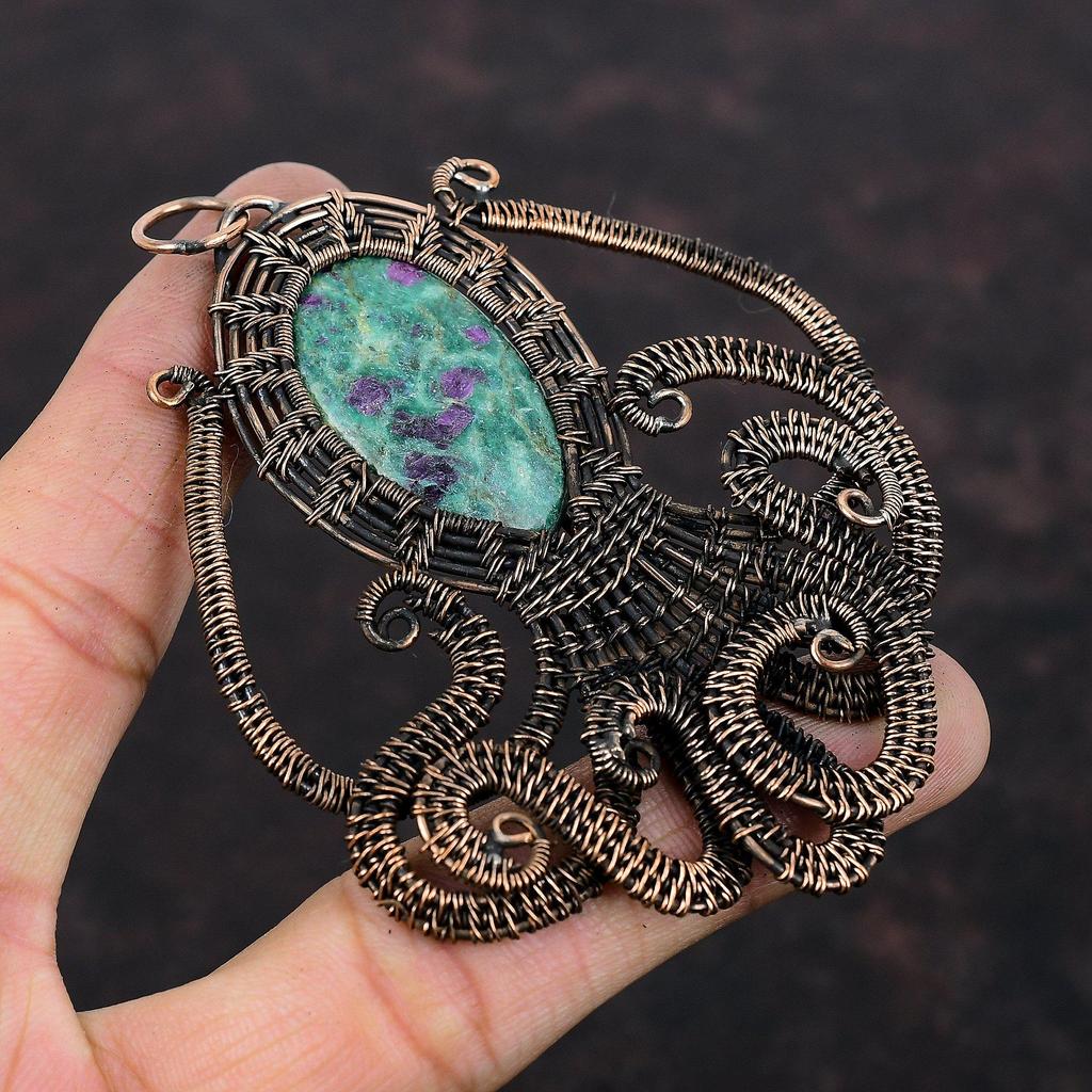 Ruby Fuchsite Copper Pendant Copper Wire Wrapped Jewelry Handmade Pendant Gemstone Jewelry Octopus Pendant Wire Wrap Pendant Gift For Women