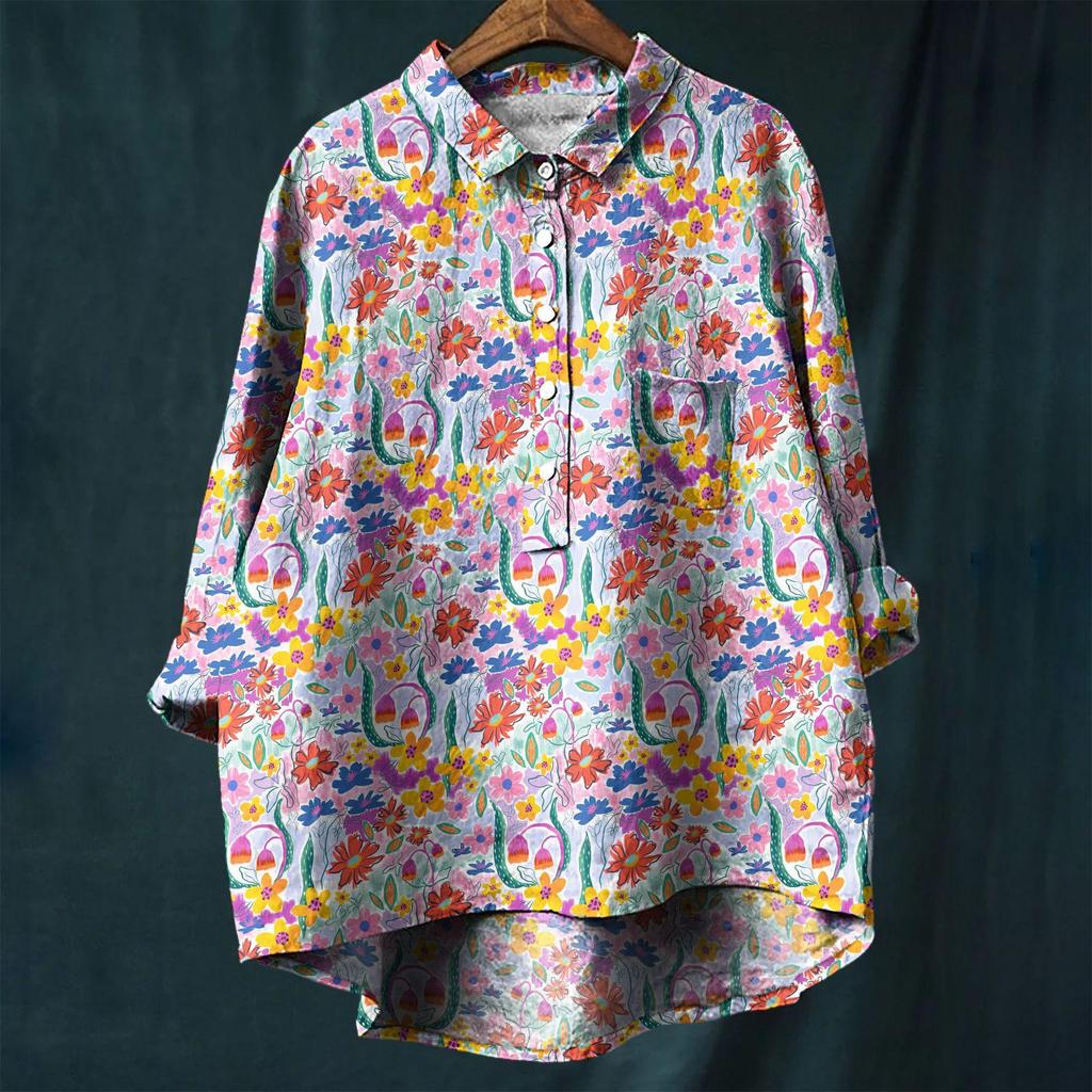 2025 European & American Casual Holiday Long-Sleeve Hawaiian Print Shirt