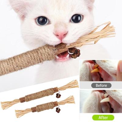 2 Stück/Set Natürliche Silberrebe Katzen-Zahnreinigungsstab Kauspielzeug Haustierstäbchen Katzenzubehör Haustier Katze Spielzeug Hanfseil