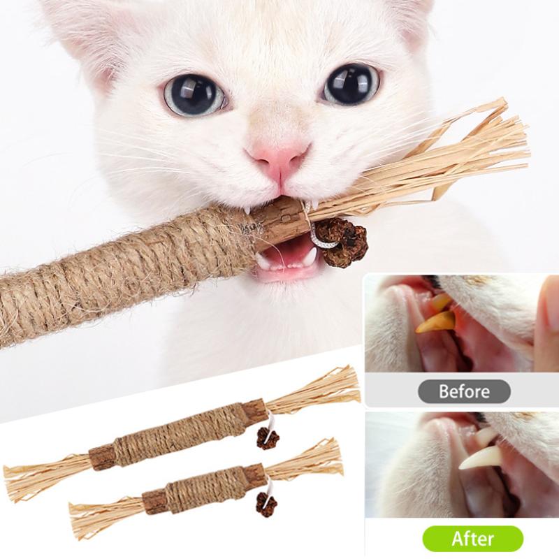 2 Pcs/set Natural Silvervine Cat Cleaning Teeth Stick Chew Stick Pet Sticks Cat Accessories Pet Cat Toy Hemp Rope