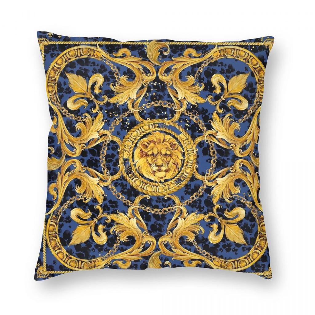 Golden Lion Damask Ornament Pillowcase Printing Cushion Cover Decorations Baroque Throw Pillow Case Cover Home Zippered 45*45cm