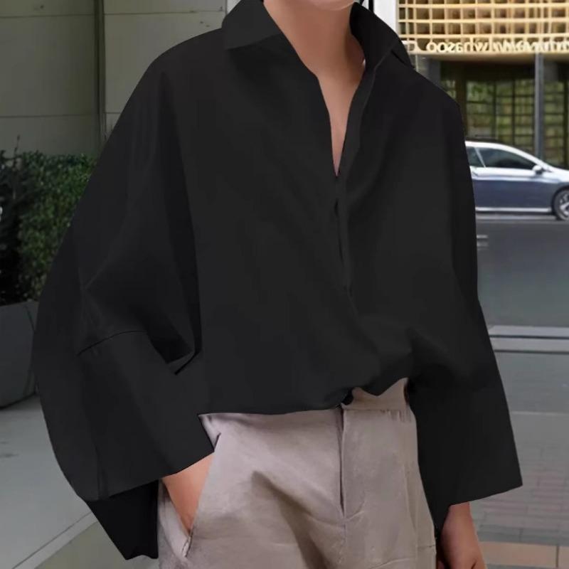 Women S Casual Solid Color Loose Fit Open Front Shirt