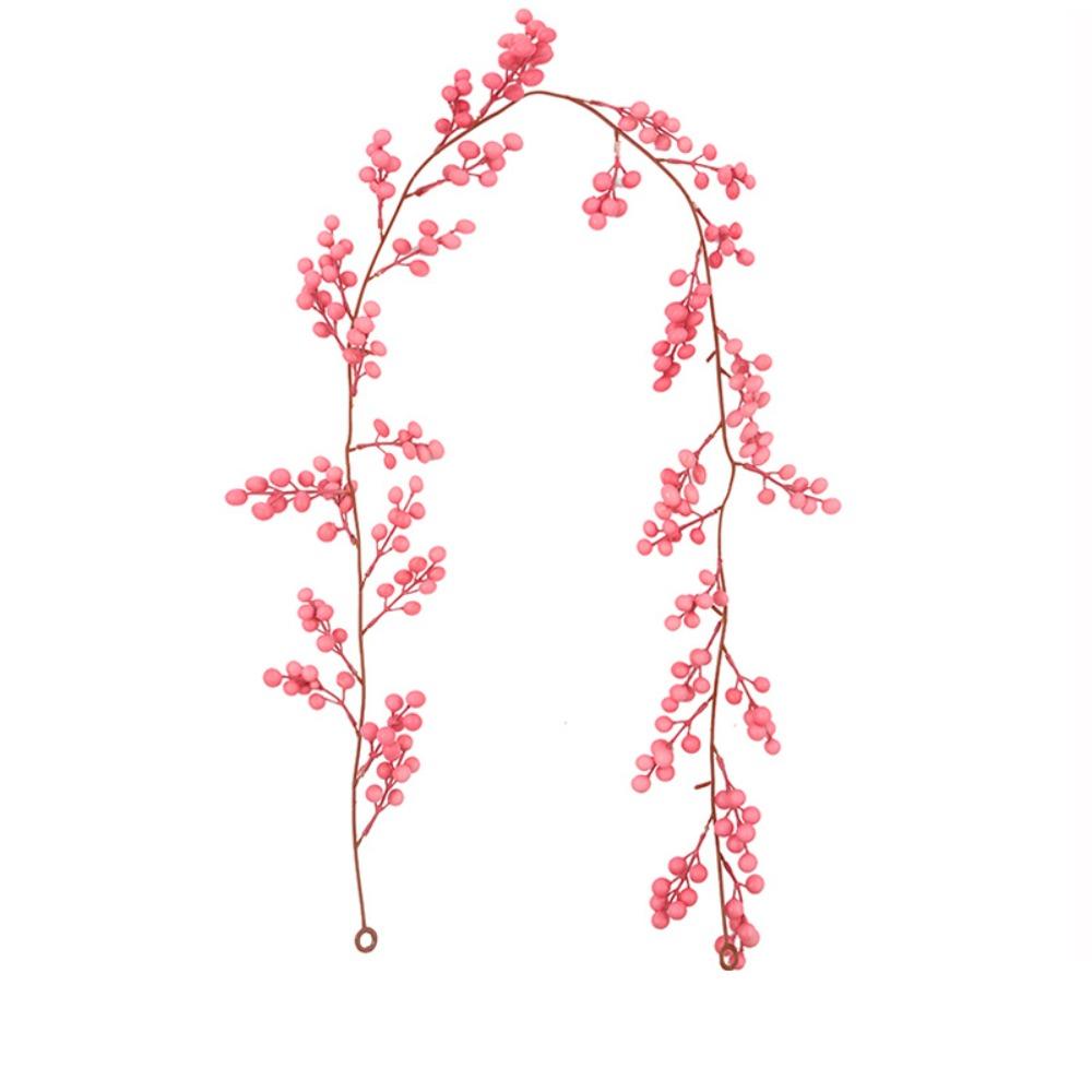 Green Leaves Christmas Pink Berries Wreath DIY Simulation Plants New Year