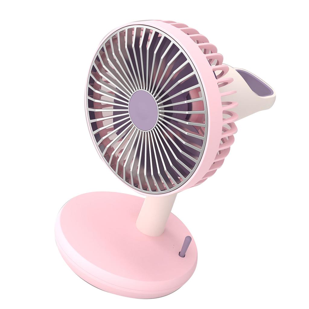 Desk Fan 3 Speed USB Charging Simple 1200mAh Quiet Portable Table Fan for Office Outdoor Home Pink