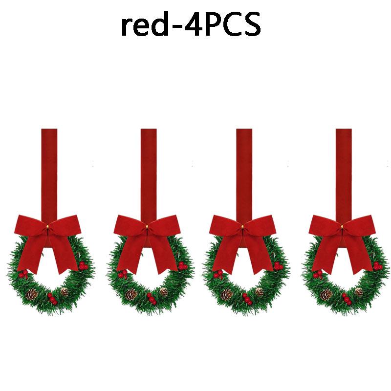 Red Ribbon Bow Christmas Cabinet Wreath Stylish for Kitchen Decor Holiday Party Ornament Festive Home Decor Set