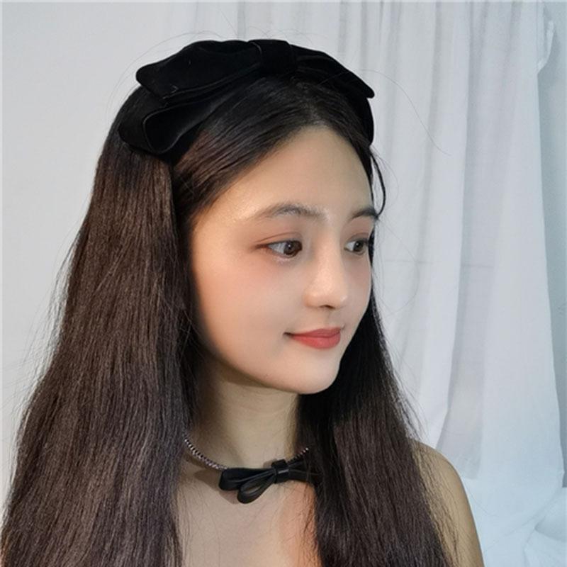 Elegant fløyelssløyfe pannebånd for kvinner ensfarget sløyfe hårbånd koreansk retro hårbånd hodeplagg jenter hårtilbehør