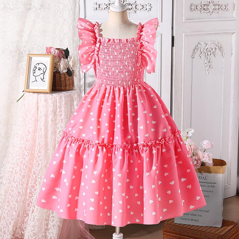 

2025 Summer Girls Heart Sweet Spaghetti Strap Princess Dress - European American Fashion 9 Years розовый