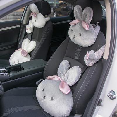Cartoon Cute Rabbit Car Headrest Pillow for Universal Four Seasons Use, Plush and Comfortable Neck Support Pillow