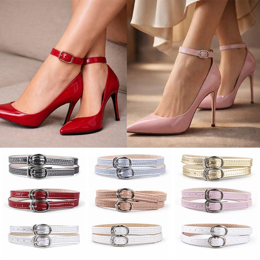 1 paio Cinghie Staccabili per Scarpe in Pelle PU Fibbia Metallica Cinghie Regolabili Lacci per Scarpe Tallone Anti-caduta Tacchi Alti Laccio per Scarpe